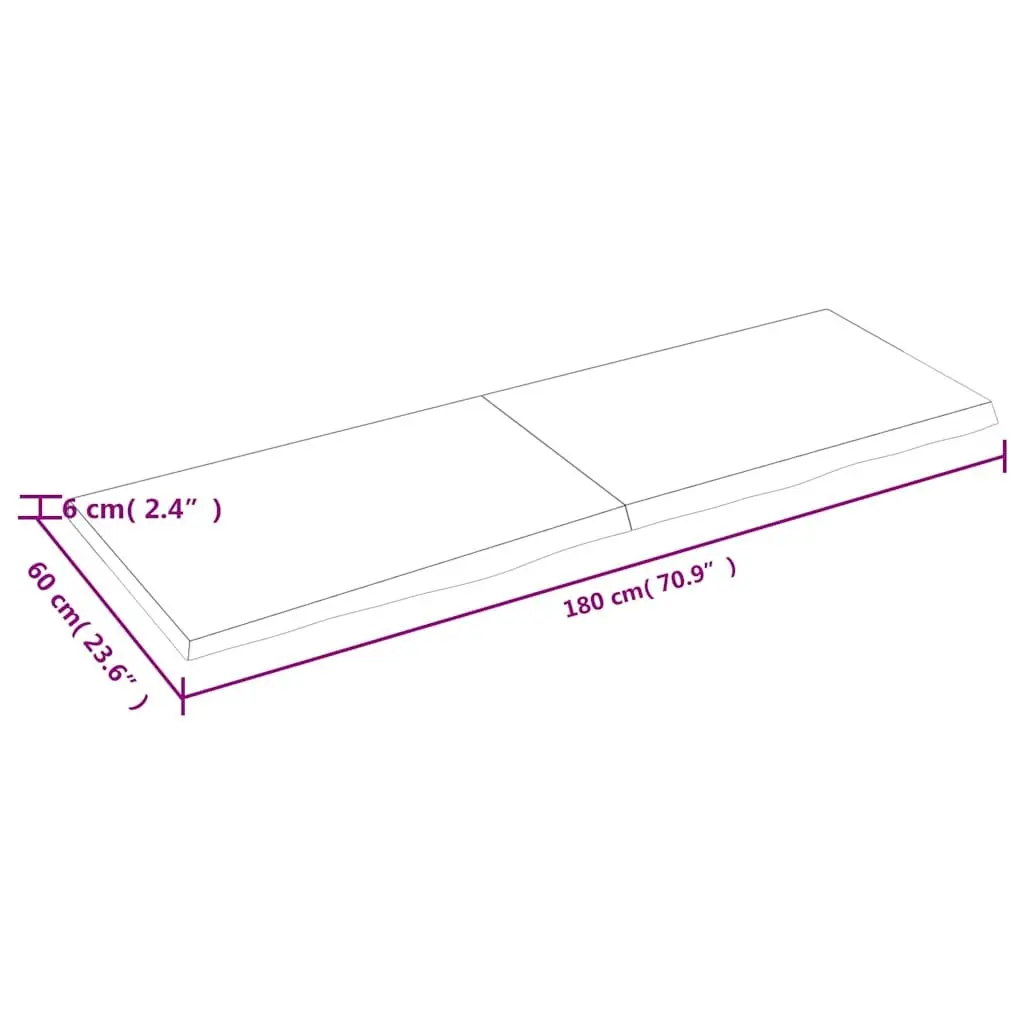 Rustic Wall Shelf in Light Brown Solid Oak Wood 180x60cm