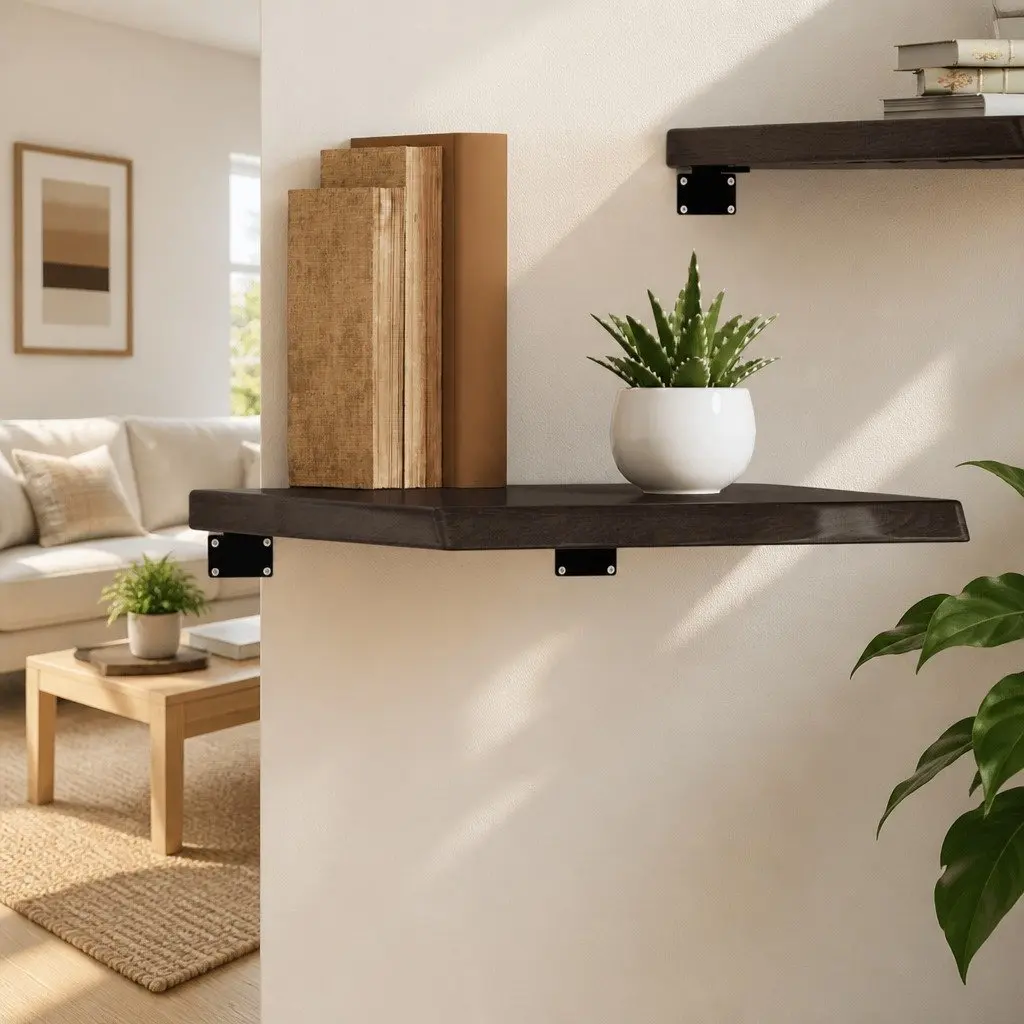 Wall Shelf Rustic Dark Brown Solid Oak Wood Floating Shelving Unit