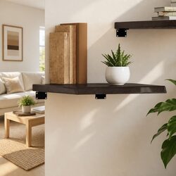 Rustic Solid Oak Wall Shelf in Dark Brown
