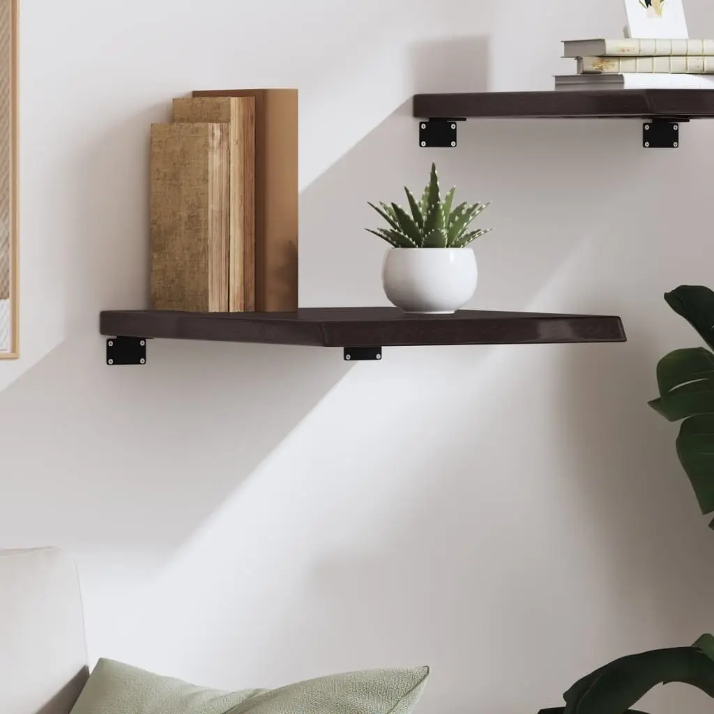 Wall Shelf Rustic Dark Brown Solid Oak Wood Floating Shelving Unit