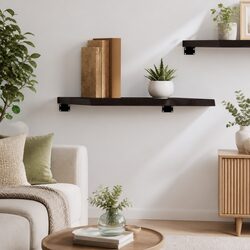 Rustic Dark Brown Solid Oak Wall Shelf 60x40cm
