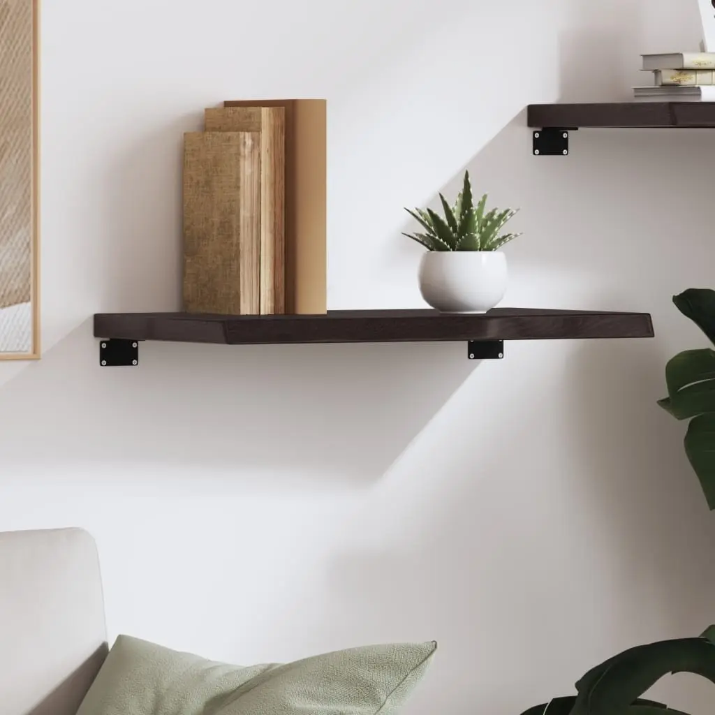 Wall Shelf Rustic Dark Brown Solid Oak Wood Live Edge 60x40cm