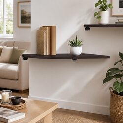 Rustic Wall Shelf in Dark Brown Oak 60x50x2 cm