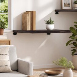 Rustic Dark Brown Solid Oak Wall Shelf 60x50cm