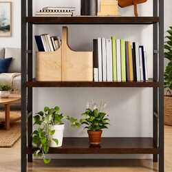 Rustic Solid Oak Wood Wall Shelf in Dark Brown 80x60cm