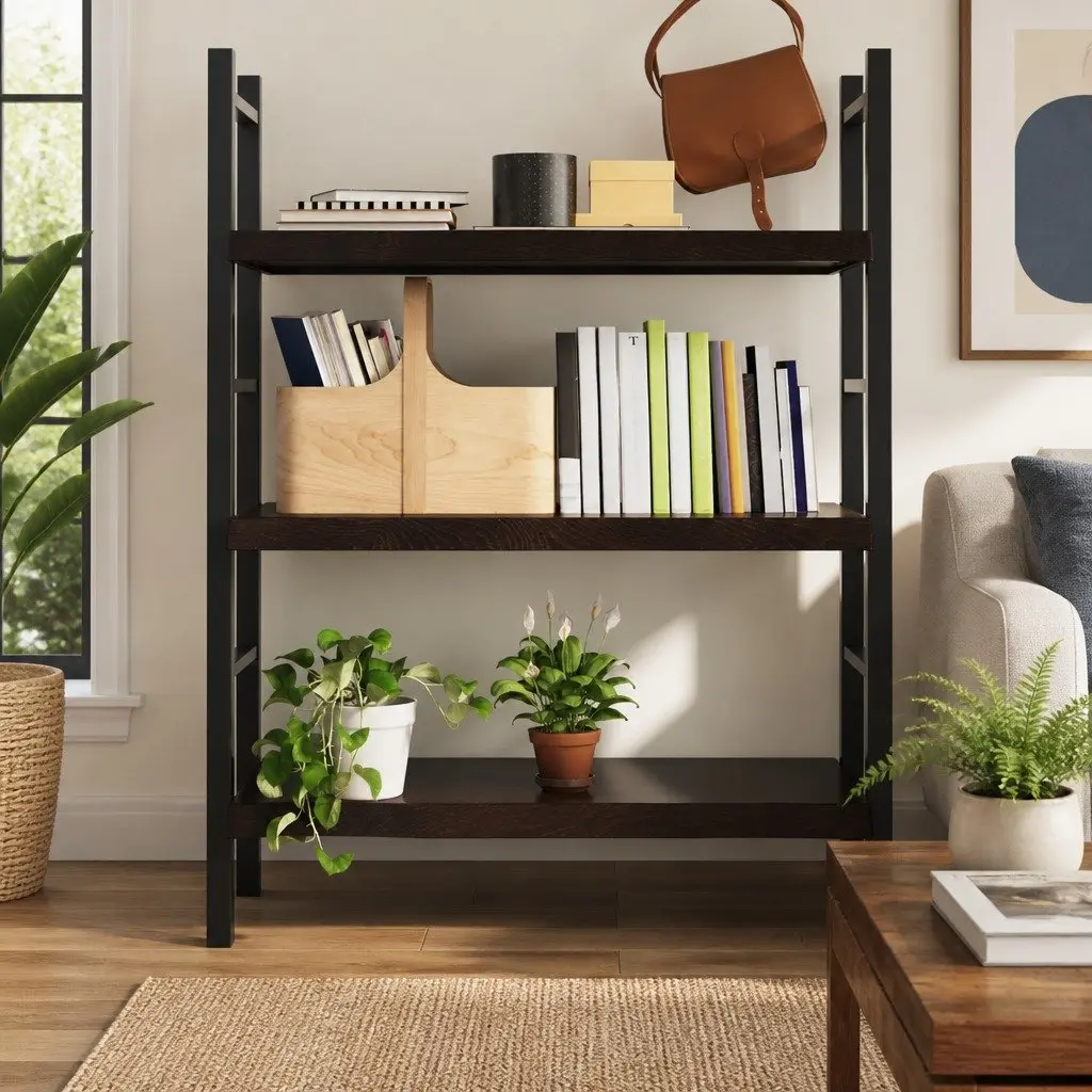 Wall Shelf Rustic Dark Brown Solid Oak Wood Handmade Live Edge 80 x 60 x 2–6 cm