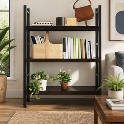 Rustic Dark Brown Solid Oak Wall Shelf with Live Edge
