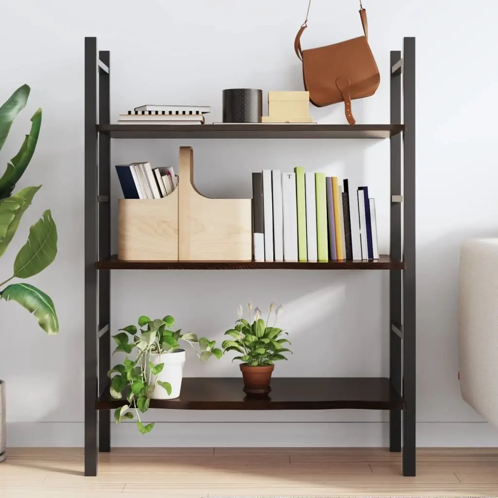 Wall Shelf Rustic Dark Brown Solid Oak Wood Handmade 100x40x2 cm