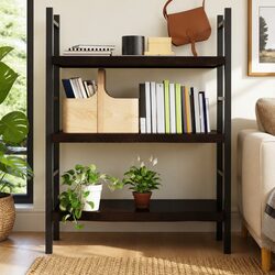 Rustic Dark Brown Solid Oak Wall Shelf for Living Room