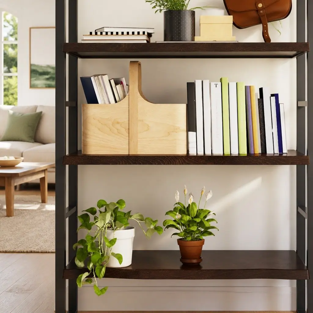 Rustic Wall Shelf in Dark Brown Solid Oak Wood