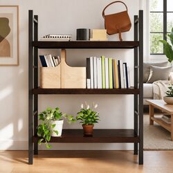 Solid Oak Wood Wall Shelf with Live Edge - Dark Brown 100x50cm