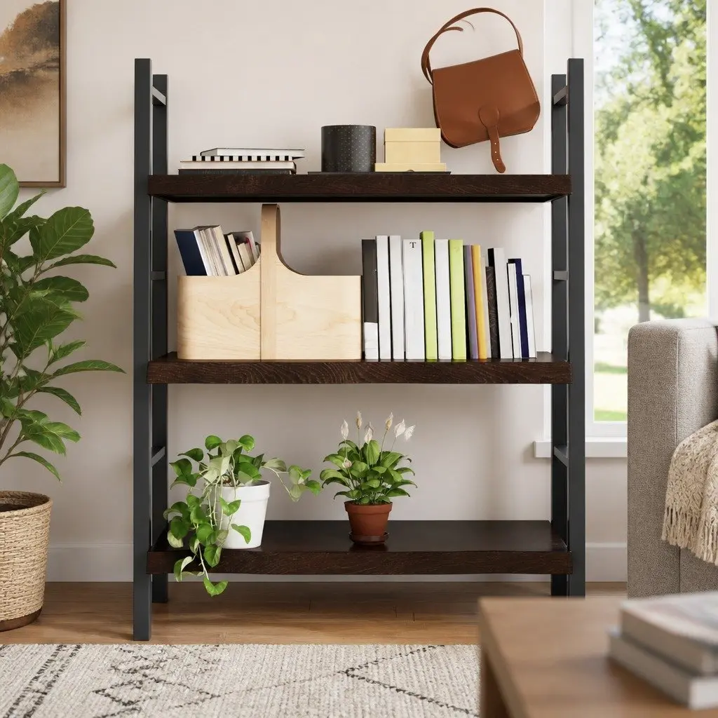 Rustic Live Edge Floating Wall Shelf in Dark Brown Oak