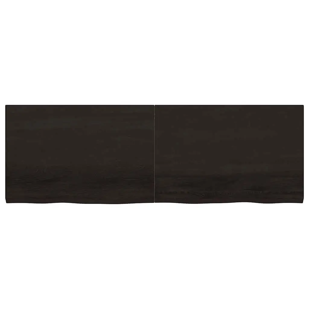 Wall Shelf Rustic Dark Brown Solid Oak Wood Handmade Live Edge 180x60x2-4cm