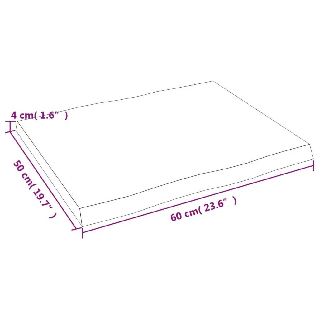 Solid Oak Wood Table Top Live Edge Brown 60x50cm Replacement Tabletop
