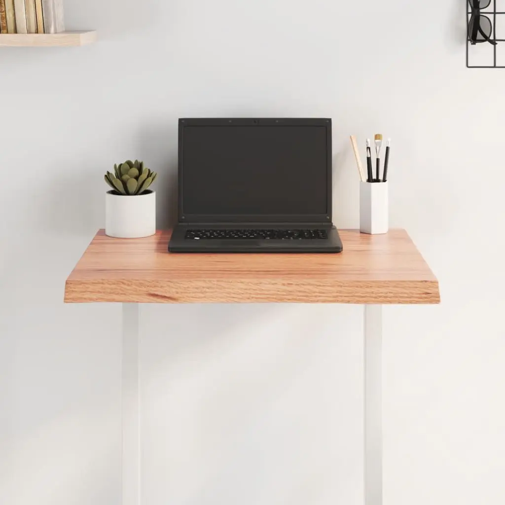 Solid Oak Wood Table Top Live Edge 60x60cm Brown Varnished Handcrafted Tabletop