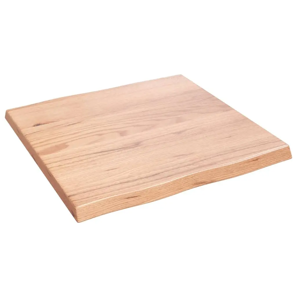 Solid Oak Wood Table Top Live Edge 60x60cm Brown Varnished Handcrafted Tabletop