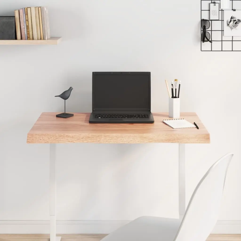 Wooden Tabletop Live Edge Solid Oak Brown 80 x 50 x 2-4 cm Varnished