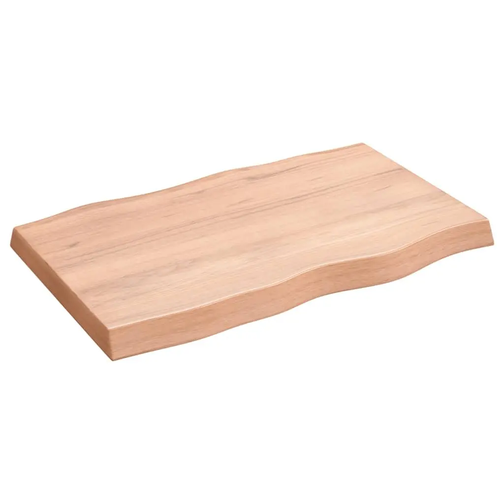 Solid Oak Wood Table Top Live Edge Brown 80x50cm Varnished Wooden Tabletop