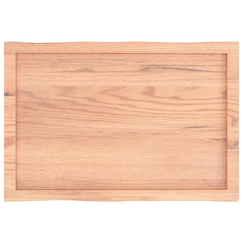 Solid Oak Wood Table Top Live Edge Brown 80x50cm Varnished Wooden Tabletop
