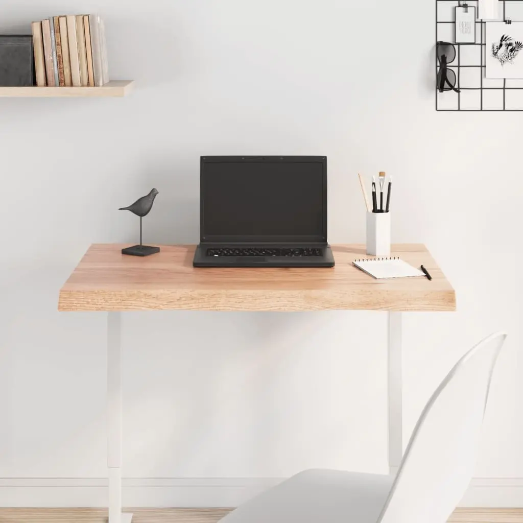 Solid Oak Wood Table Top Live Edge Brown 80x60cm Replacement Surface