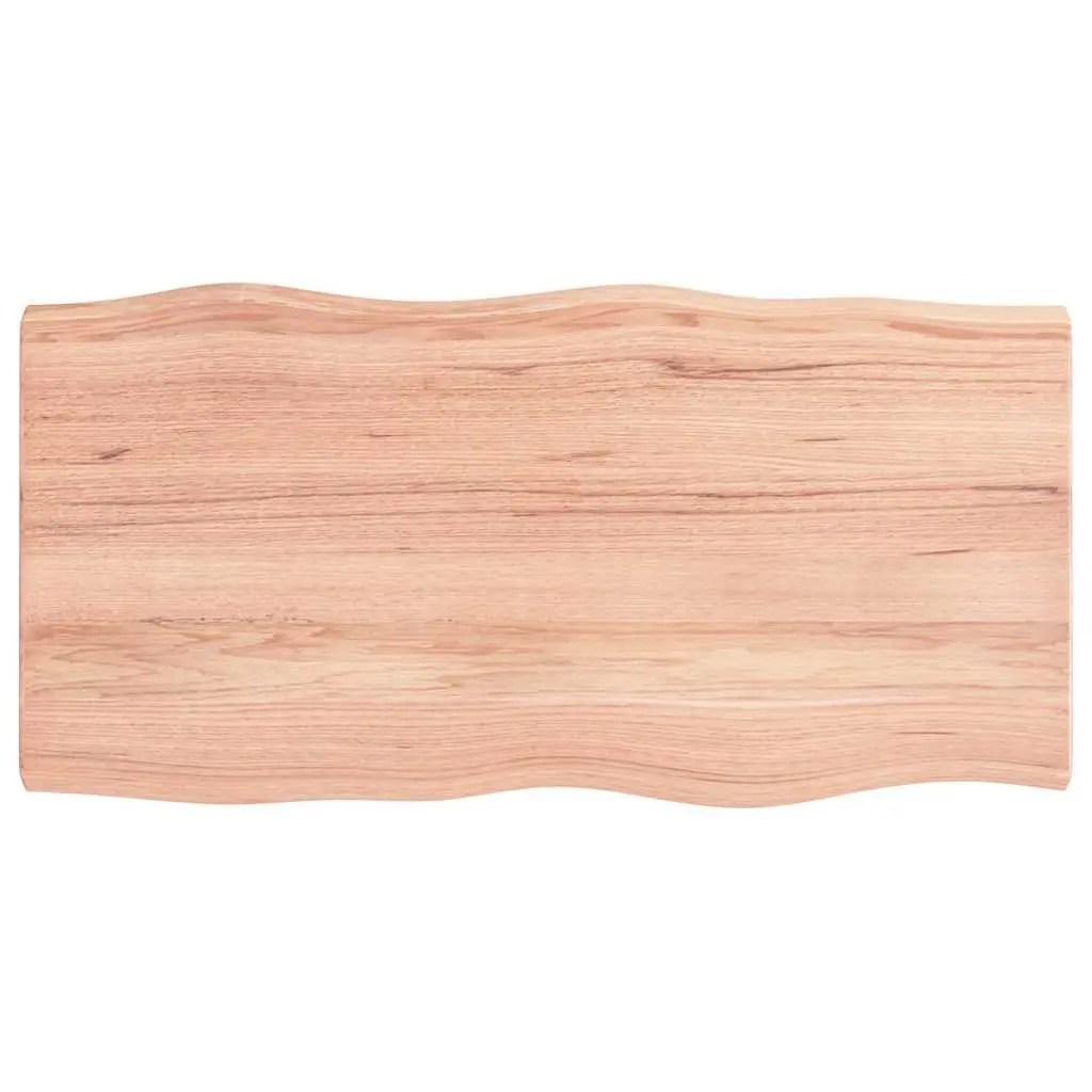 Solid Oak Wood Table Top Brown Live Edge 100x50cm Varnished Tabletop Replacement