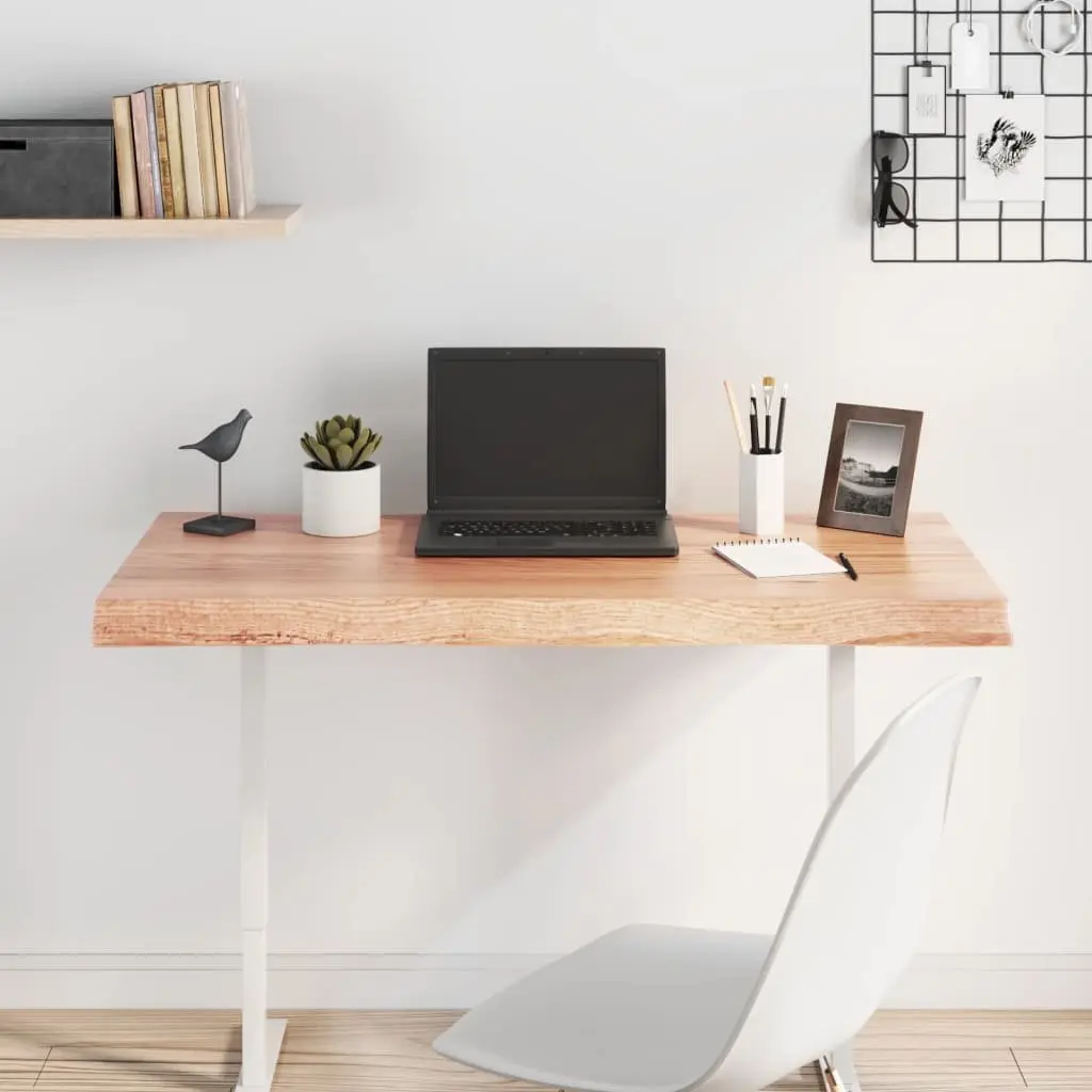 Solid Oak Wood Table Top Brown Live Edge 100x50cm Varnished Tabletop Replacement