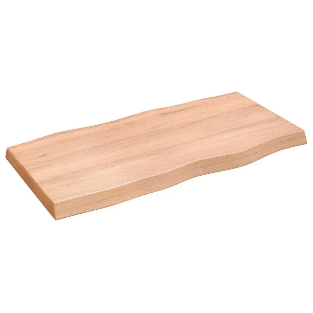 Solid Oak Wood Table Top Brown Live Edge 100x50cm Varnished Tabletop Replacement