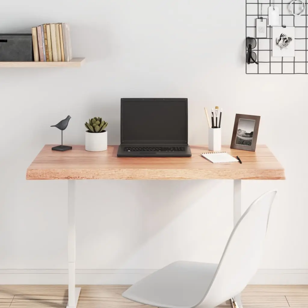 Brown Solid Oak Live Edge Wooden Tabletop 100x60cm