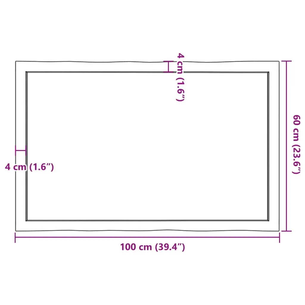Solid Oak Wood Table Top Live Edge Brown 100x60cm Replacement Tabletop DIY
