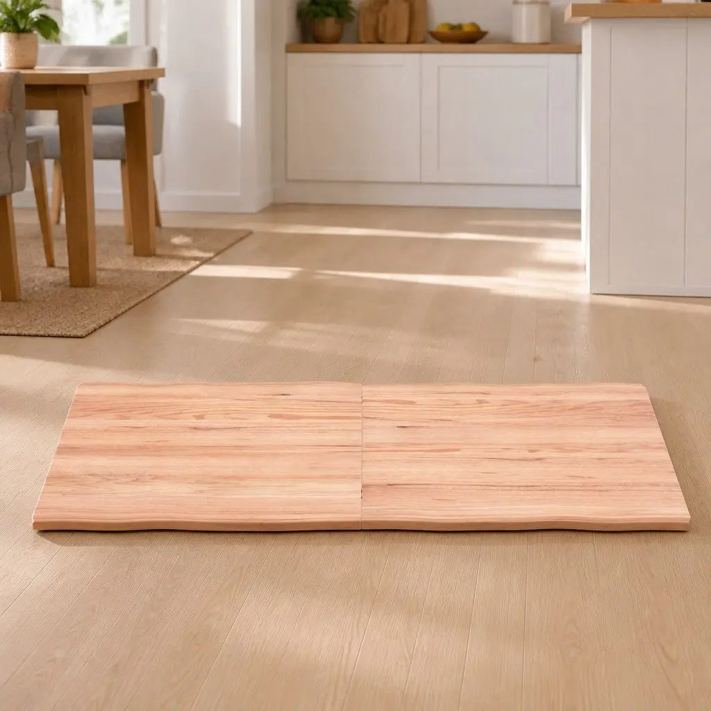 Wooden Table Top Live Edge Light Brown 140x50cm Solid Oak Handcrafted Foldable