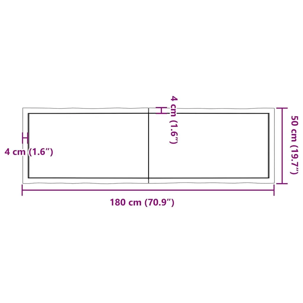 Wooden Table Top Brown Live Edge Solid Oak Folding Replacement Board 180 x 50 cm