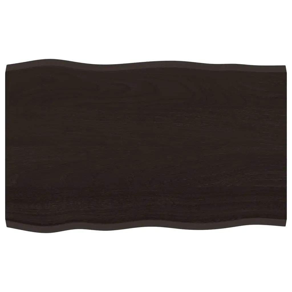 Table Top Dark Brown Solid Oak Wood Live Edge 80x50x2 cm