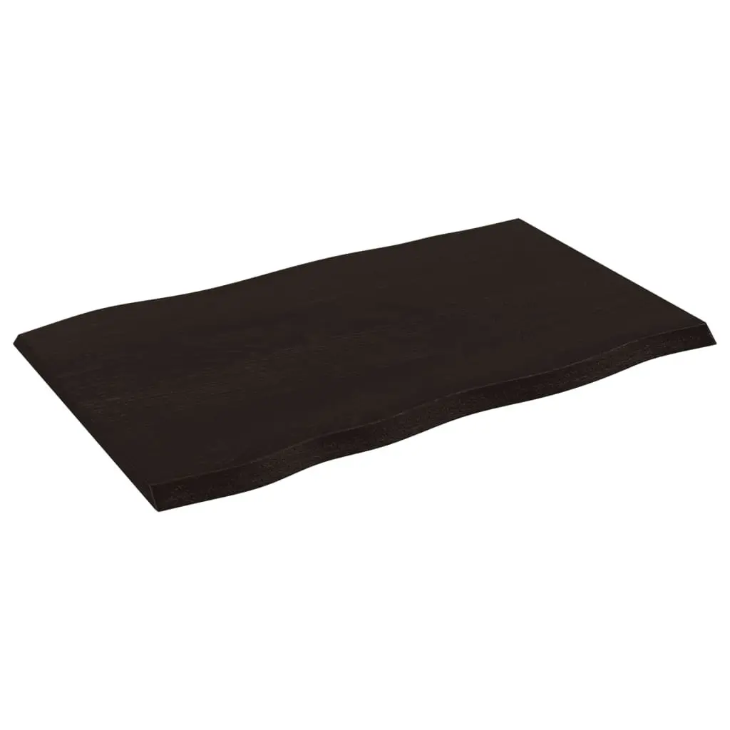 Table Top Dark Brown Solid Oak Wood Live Edge 80x50x2 cm