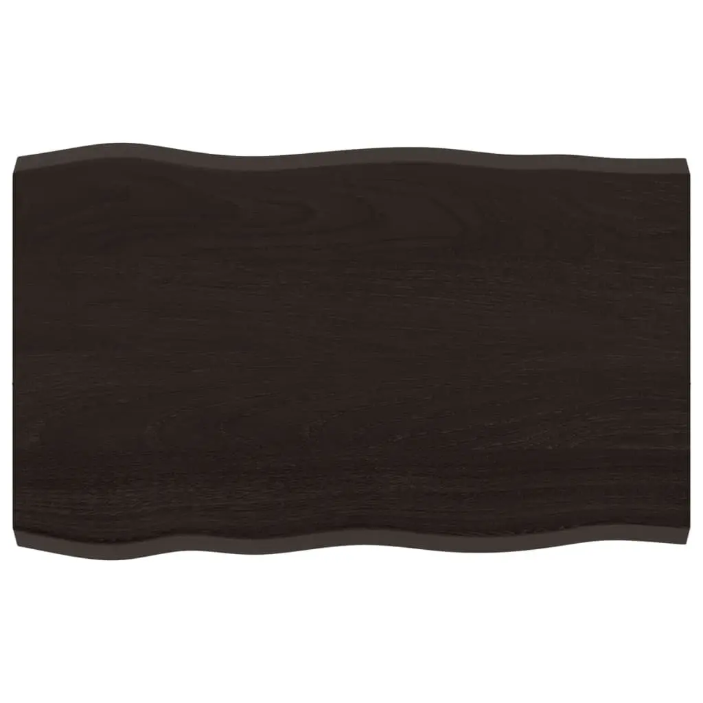Solid Oak Wooden Table Top Dark Brown Live Edge 80x50cm Treated Board