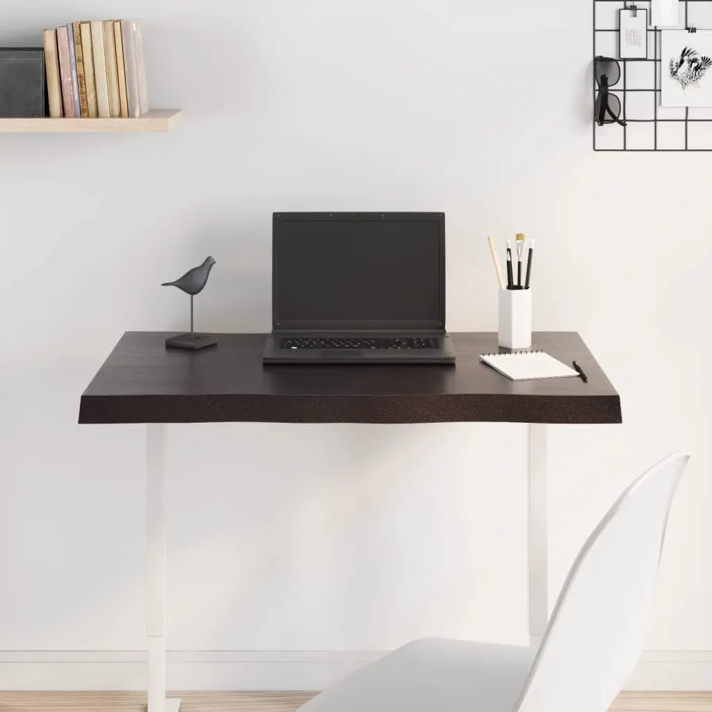 Solid Oak Wooden Table Top Dark Brown Live Edge 80x50cm Treated Board