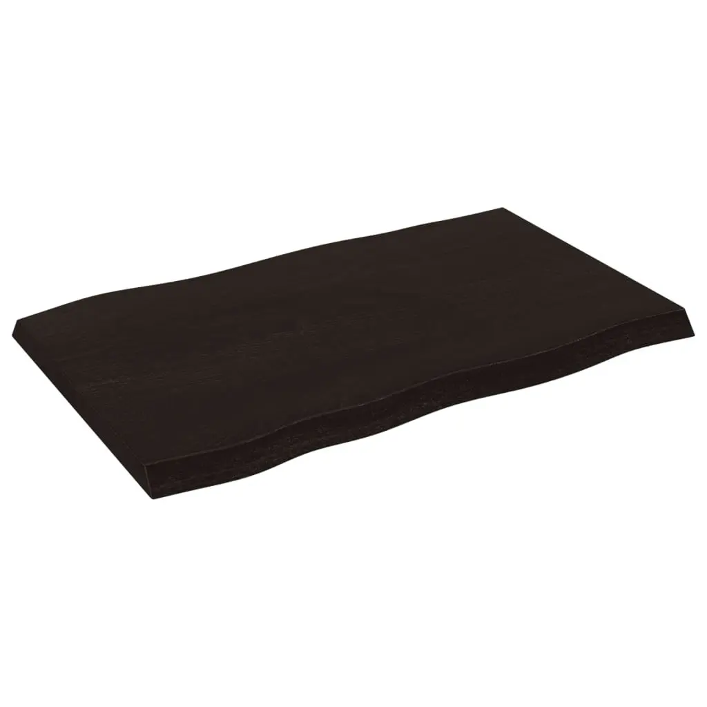 Solid Oak Wooden Table Top Dark Brown Live Edge 80x50cm Treated Board