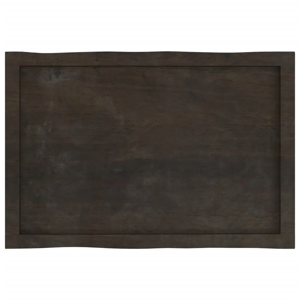 Solid Oak Wooden Table Top Dark Brown Live Edge 80x50cm Treated Board