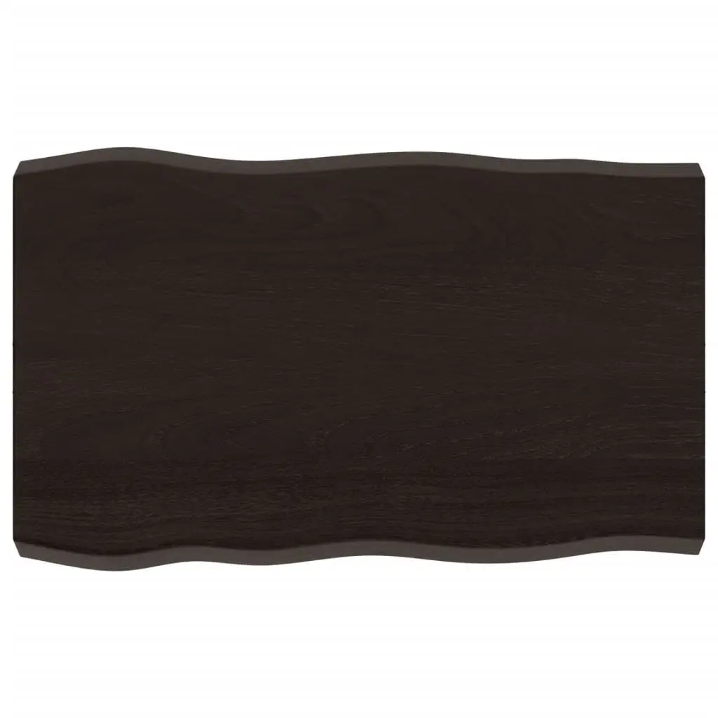 Solid Oak Live Edge Table Top Dark Brown 80x50cm Handcrafted Treated Surface