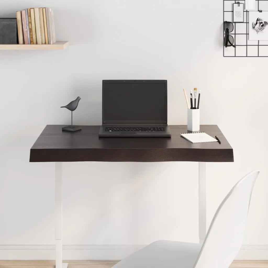 Solid Oak Live Edge Table Top Dark Brown 80x50cm Handcrafted Treated Surface