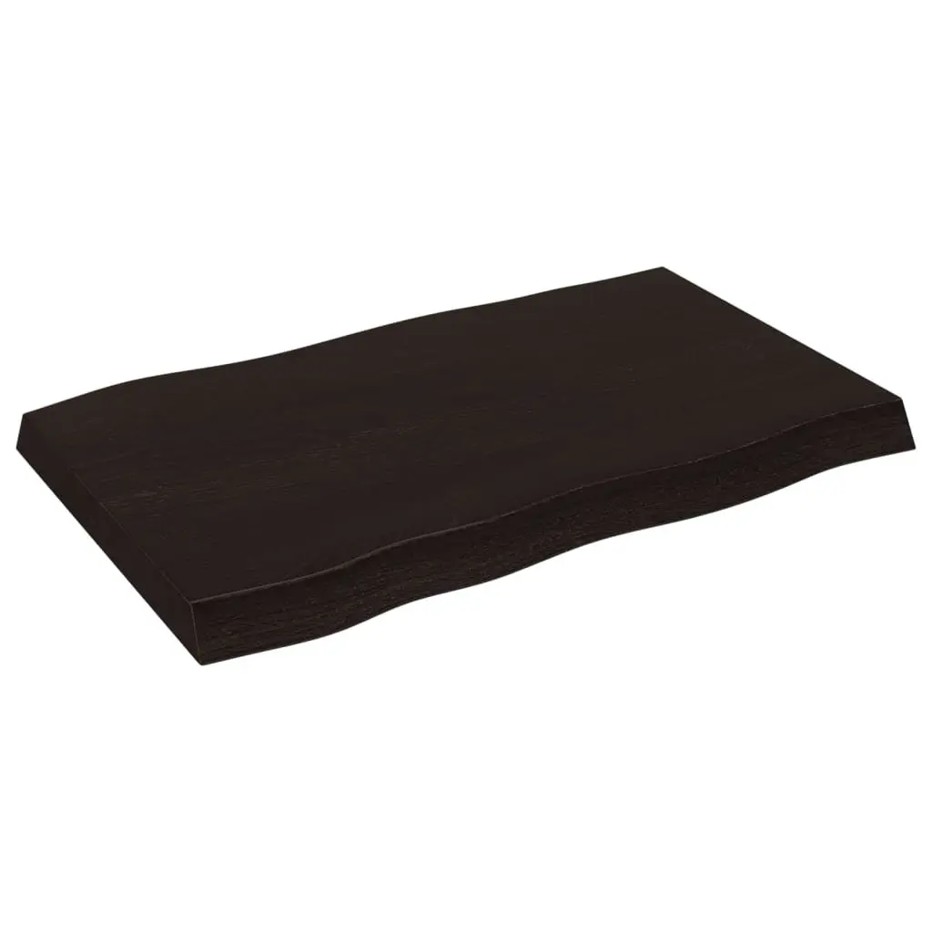 Solid Oak Live Edge Table Top Dark Brown 80x50cm Handcrafted Treated Surface