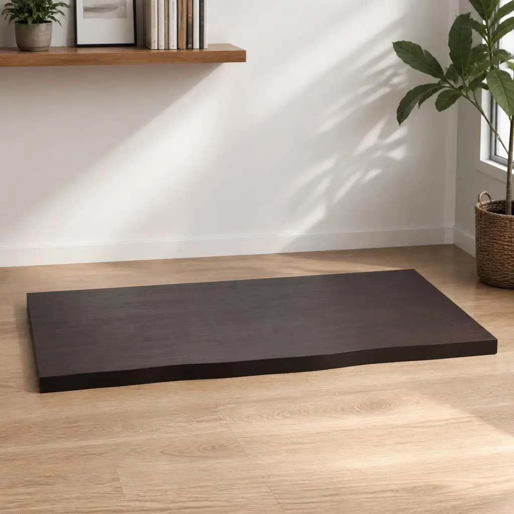 Solid Oak Wood Table Top Dark Brown Live Edge 80x60x2 cm