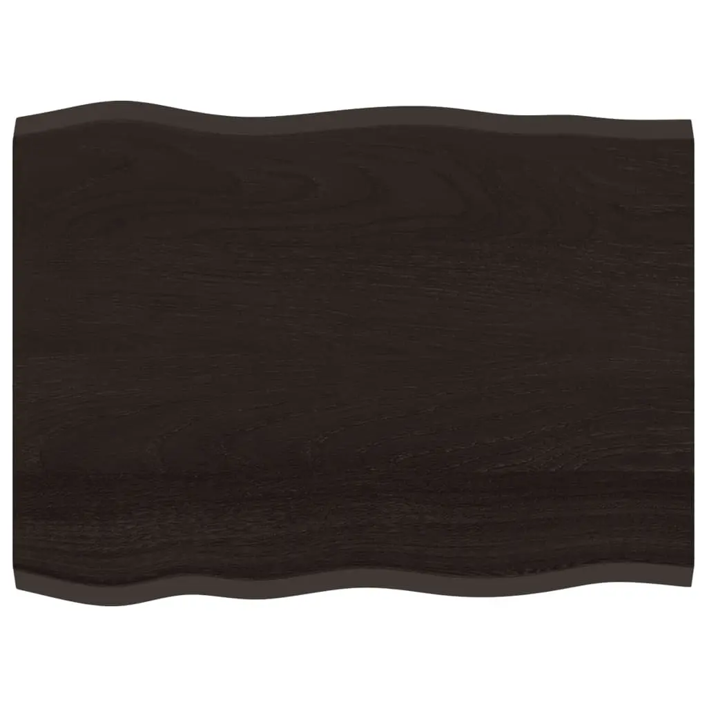 Solid Oak Wood Table Top Dark Brown Live Edge 80x60x2 cm