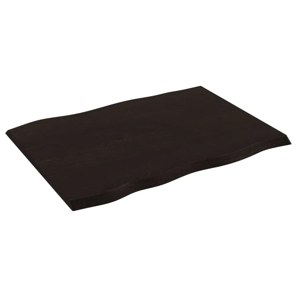 Solid Oak Wood Table Top Dark Brown Live Edge 80x60x2 cm