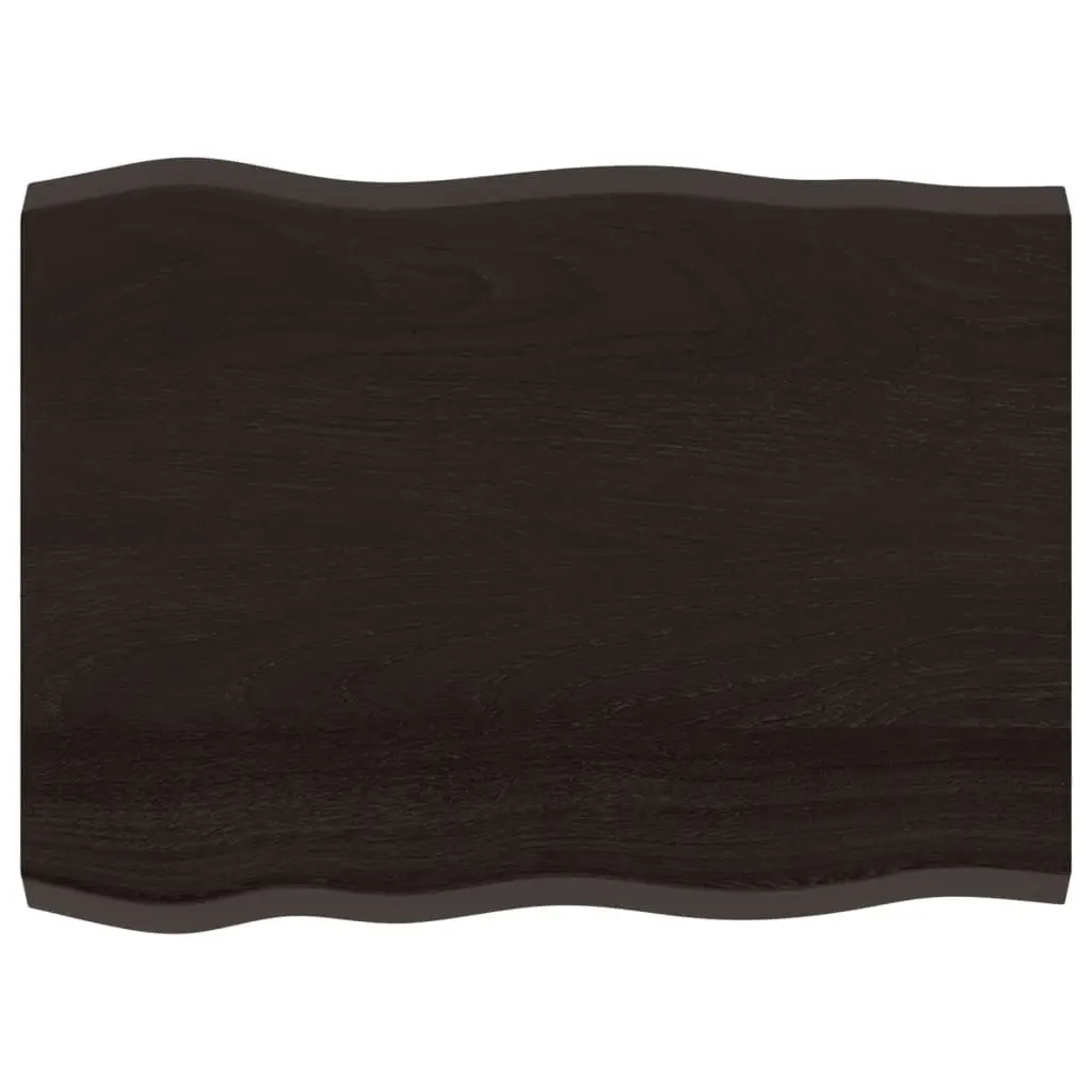 Solid Oak Live Edge Table Top Dark Brown Treated 80x60cm Handcrafted Replacement