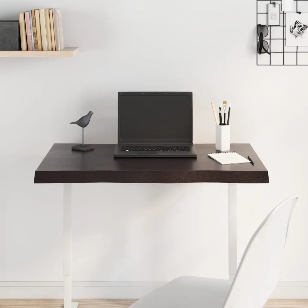 Solid Oak Live Edge Table Top Dark Brown Treated 80x60cm Handcrafted Replacement