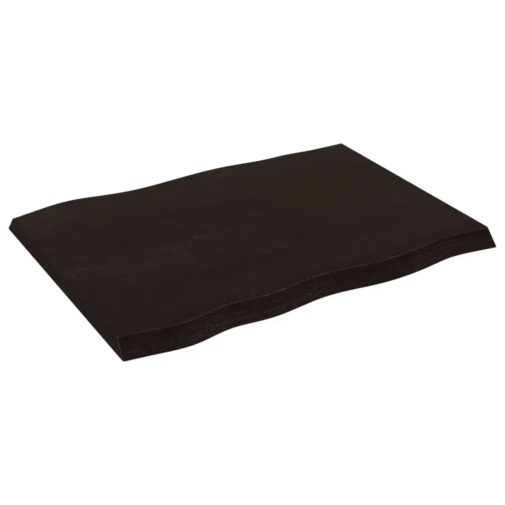 Solid Oak Live Edge Table Top Dark Brown Treated 80x60cm Handcrafted Replacement
