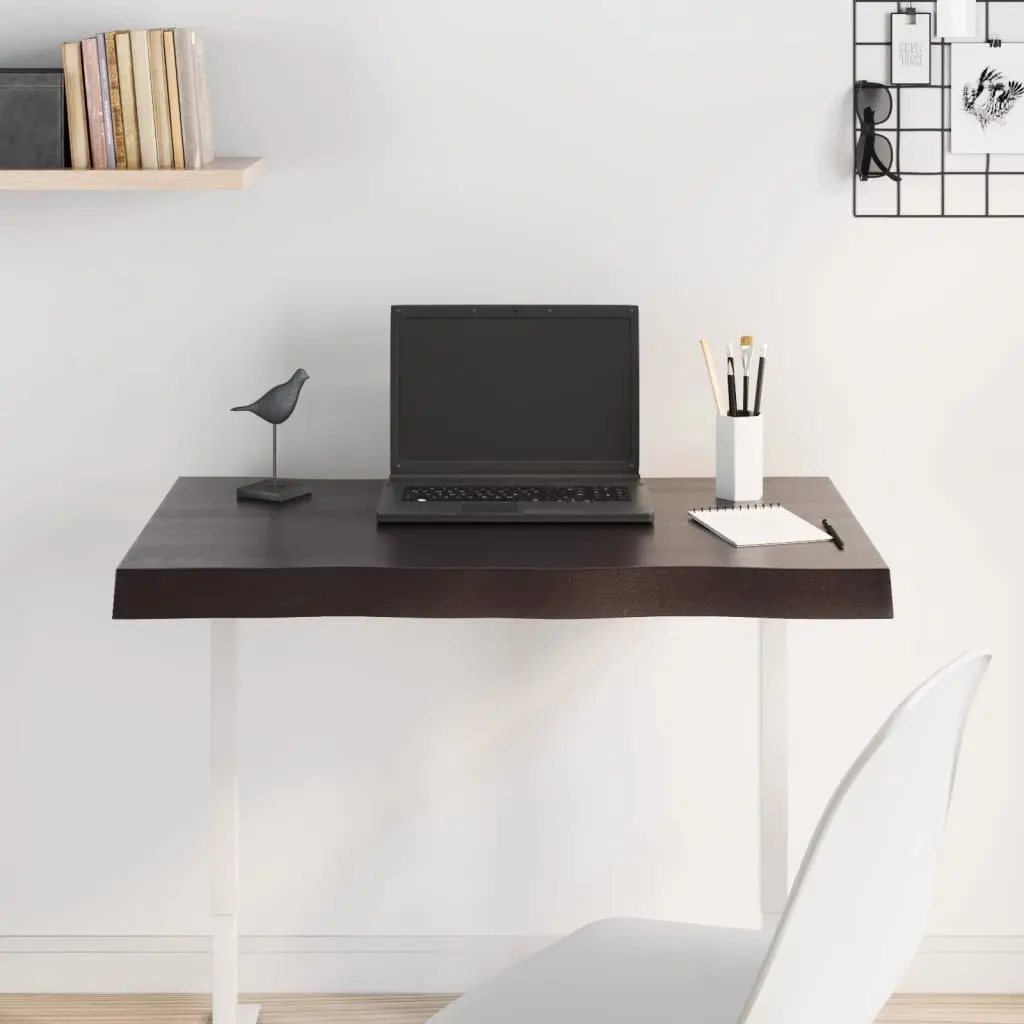 Tabletop Live Edge Dark Brown 80x60cm Solid Oak Wood Handcrafted