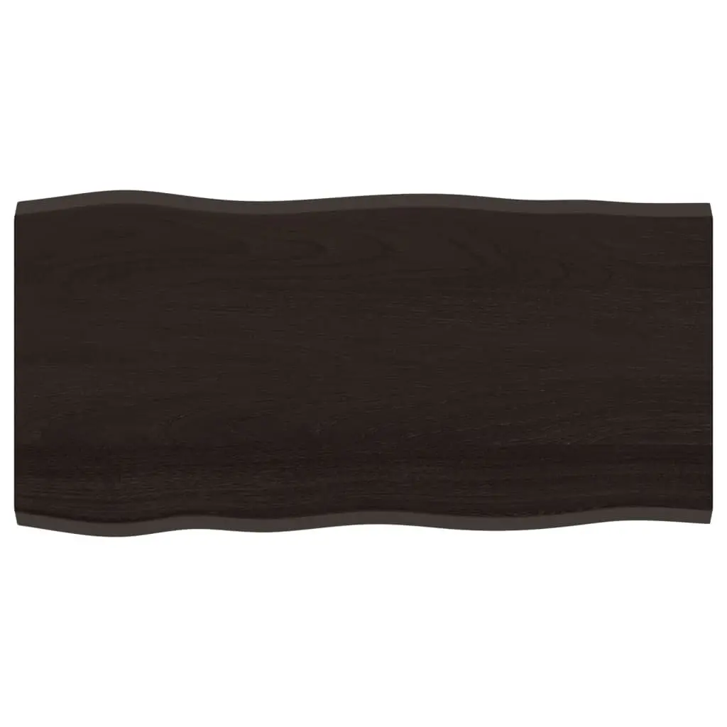 Wooden Table Top Live Edge 100x50cm Solid Oak Dark Brown