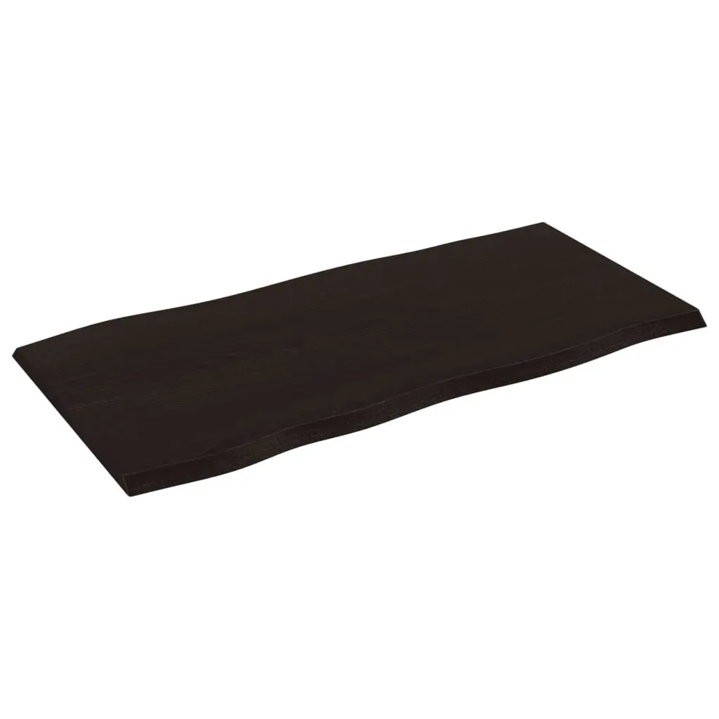 Wooden Table Top Live Edge 100x50cm Solid Oak Dark Brown