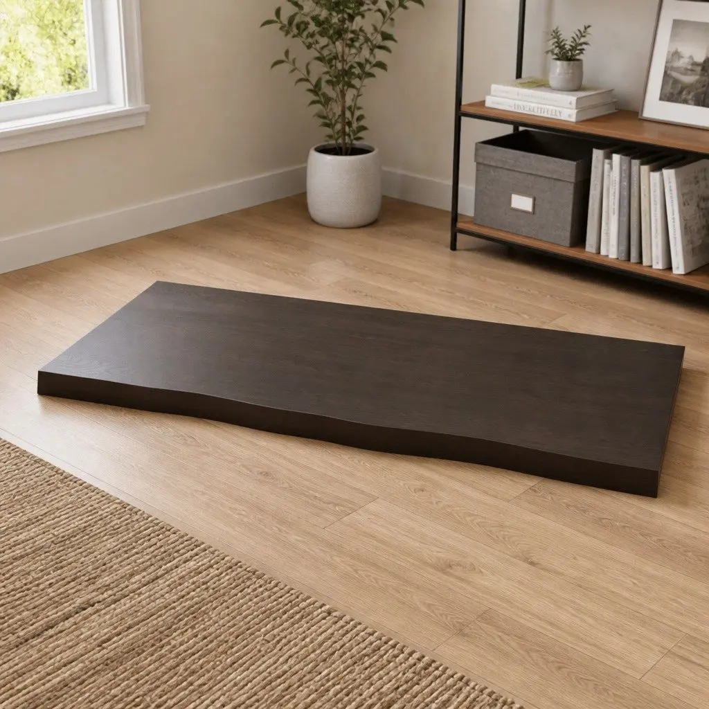 Solid Oak Wood Table Top Live Edge Dark Brown 100x50cm Replacement Treated Board